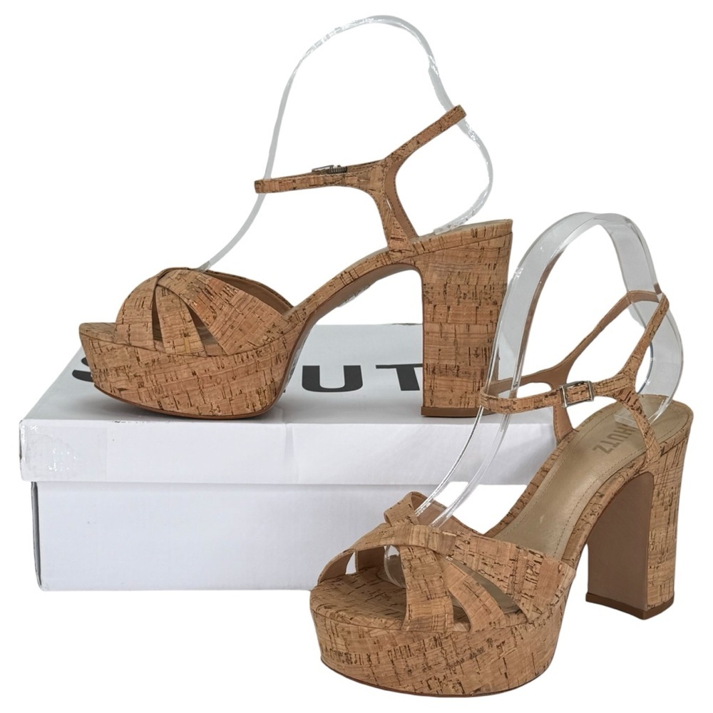 Schutz Keefa Tan Cork Womens Platform Heels Size 9.5M - Picture 15 of 16
